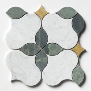 Carrara white with Indian green combined stone Mosaic tile porch backsplash stone wholesaler